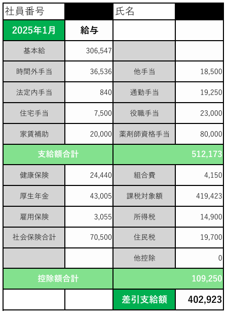 2025年1月給与明細